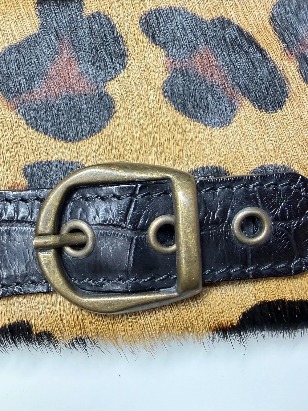 Vintage Y2K Maurizio Taiuti Leopard Print Calf hair and Leather Trim Clutch